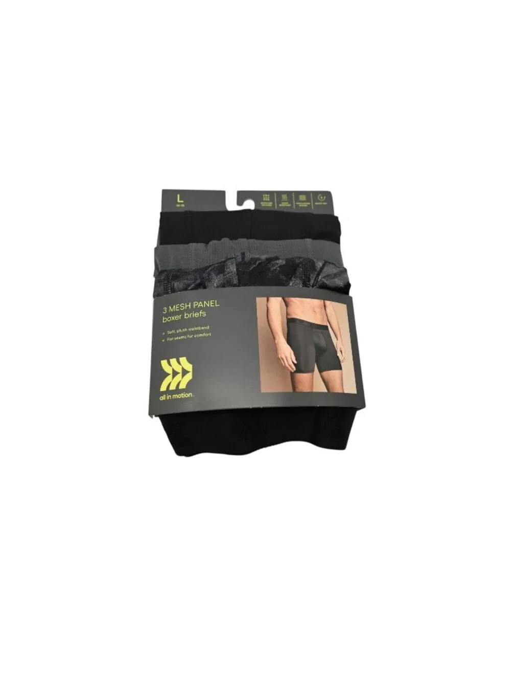 NIP All In Motion Lot Of 2 3 Pack Mesh Panel Boxer Briefs Sz L Black Gray